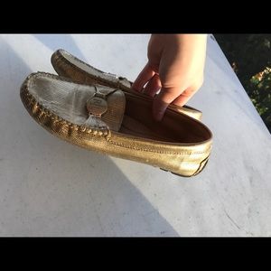 Polo Ralph Lauren gold snake skin textured loafers
